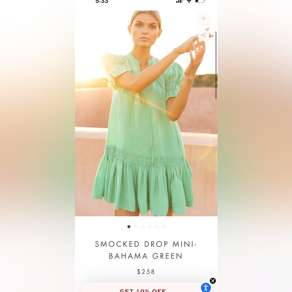 Oliphant Design smocked drop mini dress Bahama green size 2XL
